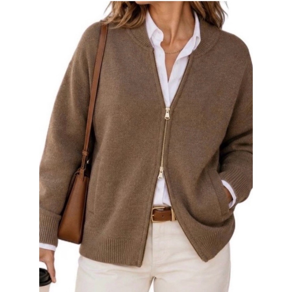 J CREW Full-zip flight sweater-jacket lambs wool blend XS oversized
